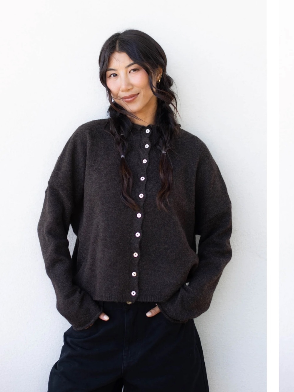 Things Between brown striped cardigan in size S